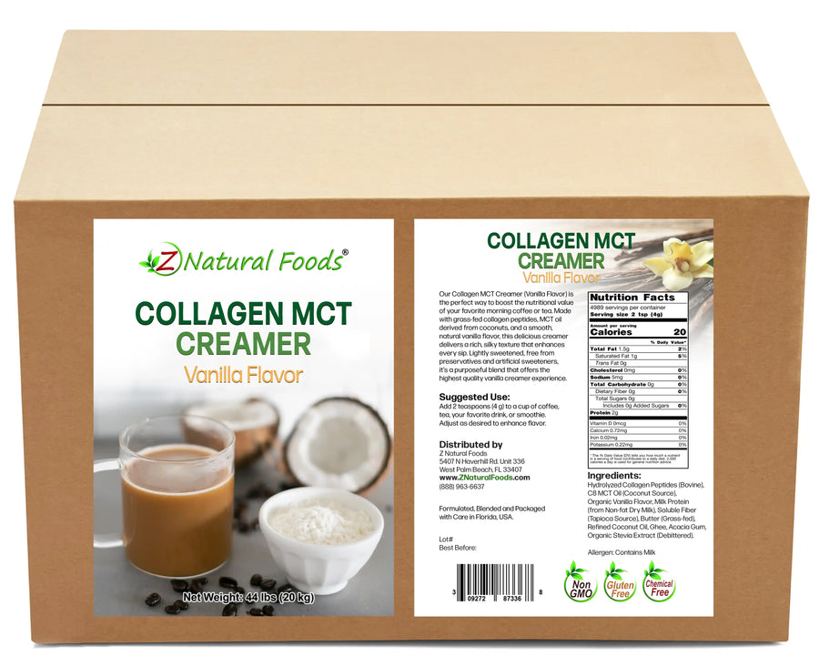 Photo of front and back label image of Collagen Creamer (Vanilla Flavor) in bulk