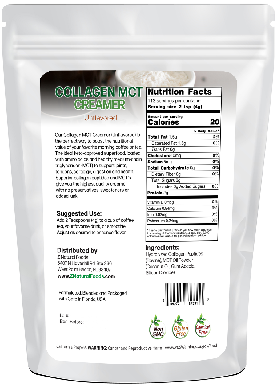 Photo of back of 1 lb bag of Collagen Creamer (Unflavored)