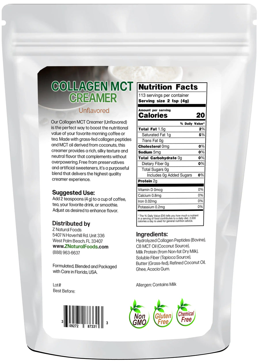 Photo of back of 1 lb bag of Collagen Creamer (Unflavored)