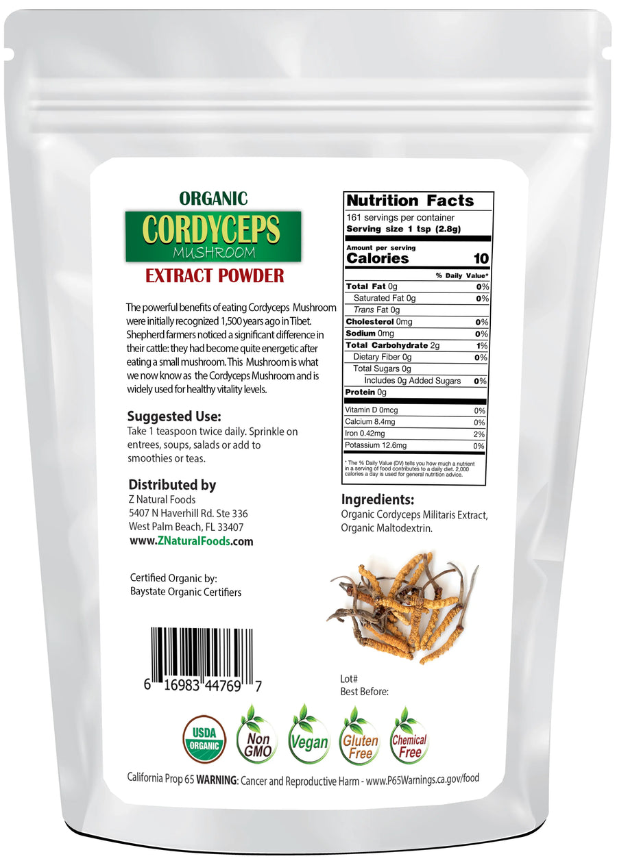 Back of the 1 lb bag image of Cordyceps Extract Powder Organic