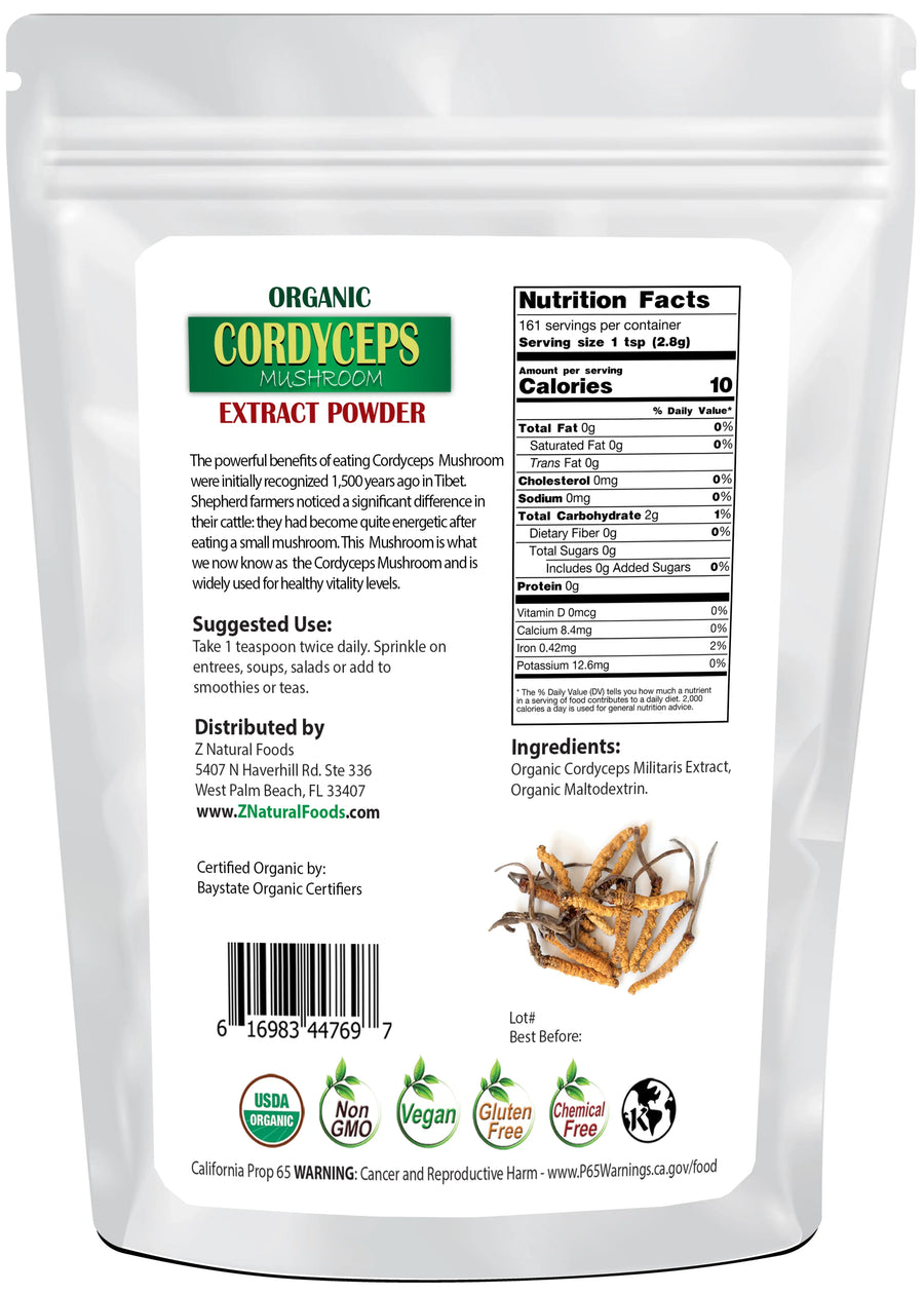 Back of the 1 lb bag image of Cordyceps Extract Powder Organic