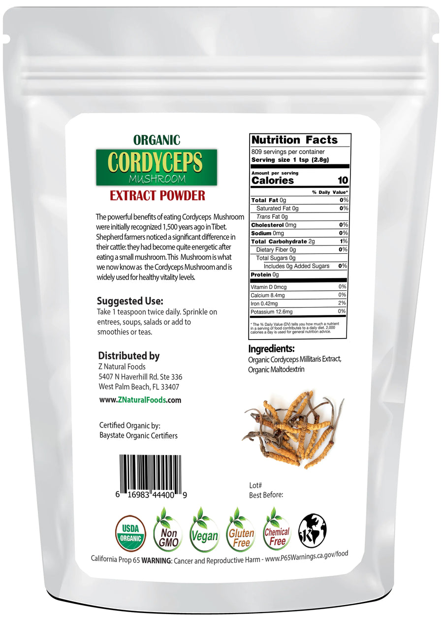 Back of the 5 lb bag image of Cordyceps Extract Powder Organic