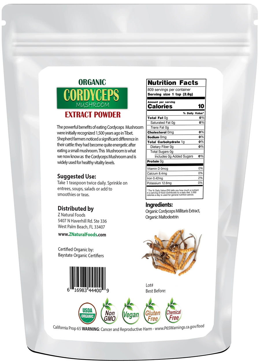 Back of the 5 lb bag image of Cordyceps Extract Powder Organic