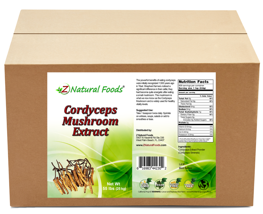 Cordyceps Mushroom Extract Powder front and back label image for bulk