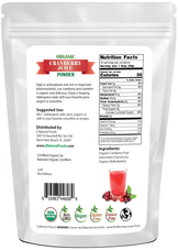 Photo of back of bag of 1 lb Cranberry Juice Powder - Organic