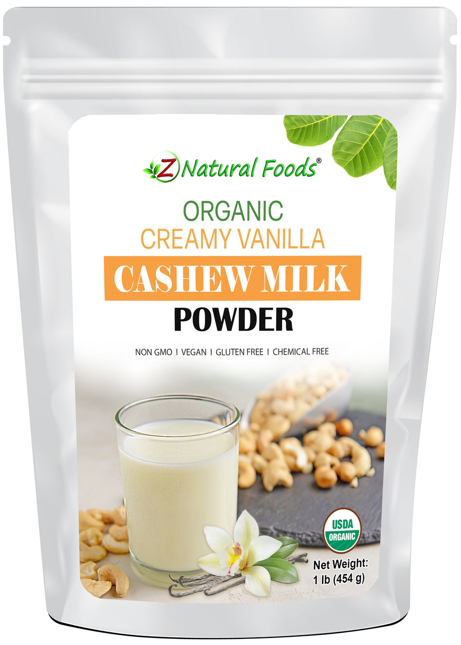 Image of front of 1 lb bag of Creamy Vanilla Cashew Milk Powder - Organic