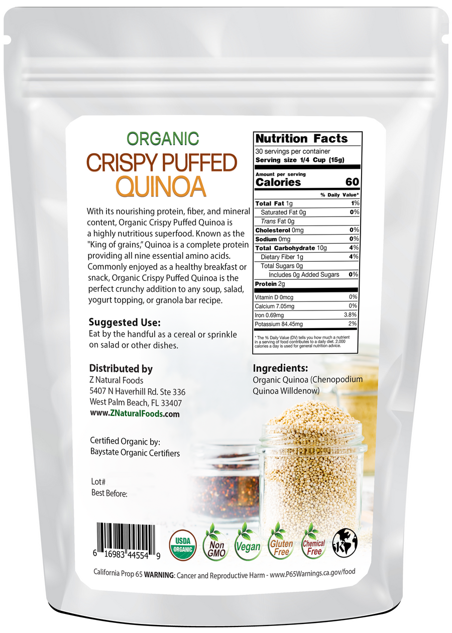 Crispy Puffed Quinoa - Organic back of the bag image 1 lb
