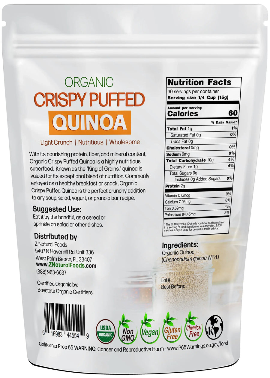 Crispy Puffed Quinoa - Organic back of the bag image 1 lb