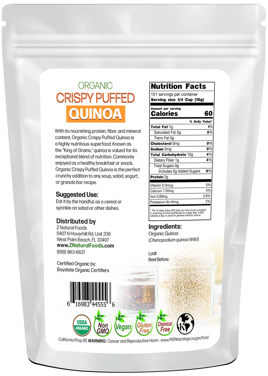 Crispy Puffed Quinoa - Organic back of the bag image 5 lb