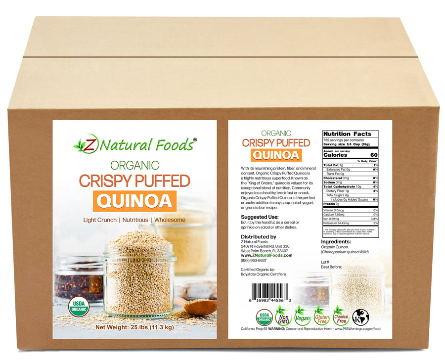 Crispy Puffed Quinoa - Organic front and back label image in bulk