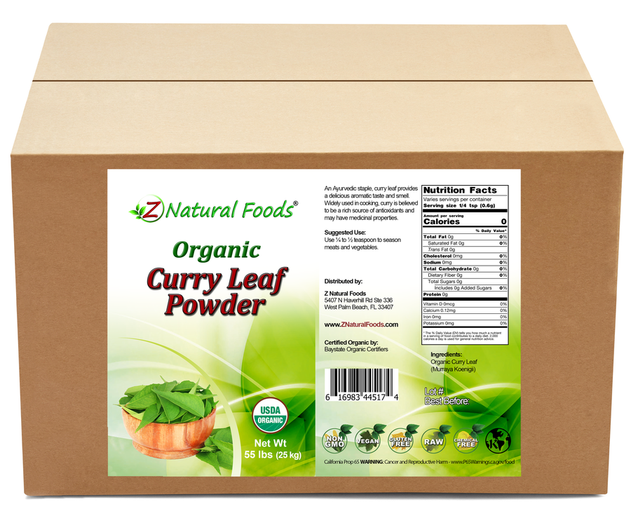 Photo of front and back label image of Curry Leaf Powder - Organic in bulk