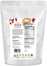 Organic Date Powder back of the bag image 5 lb