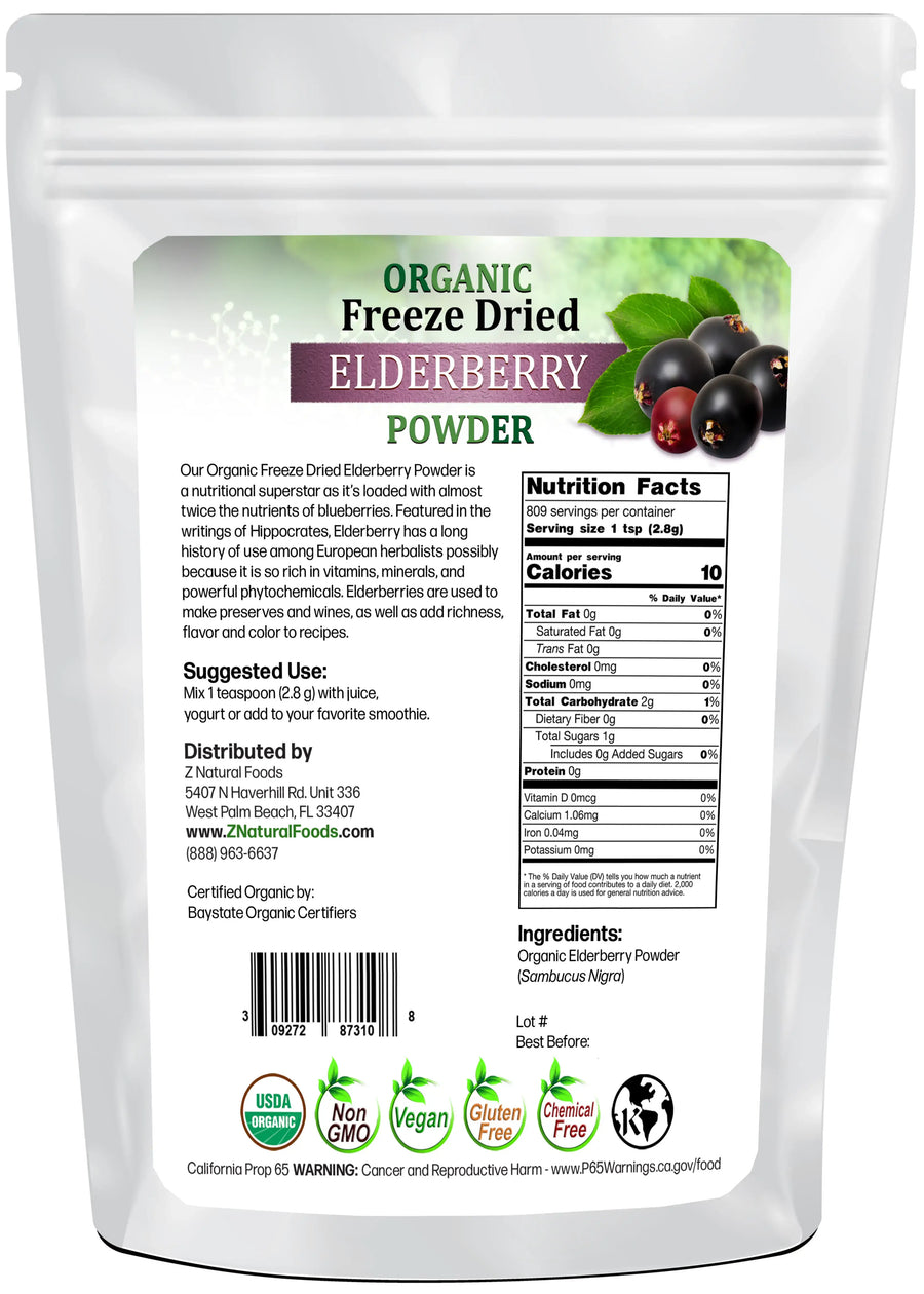 Elderberry Powder - Organic Freeze Dried back of the bag image 5 lb