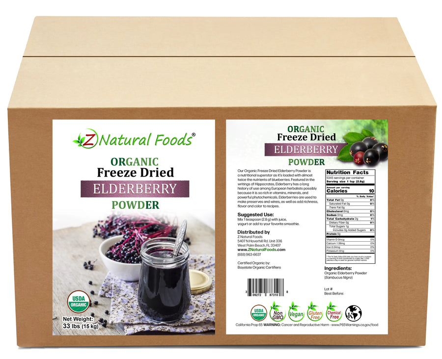 Elderberry Powder - Organic Freeze Dried front and back label image in bulk