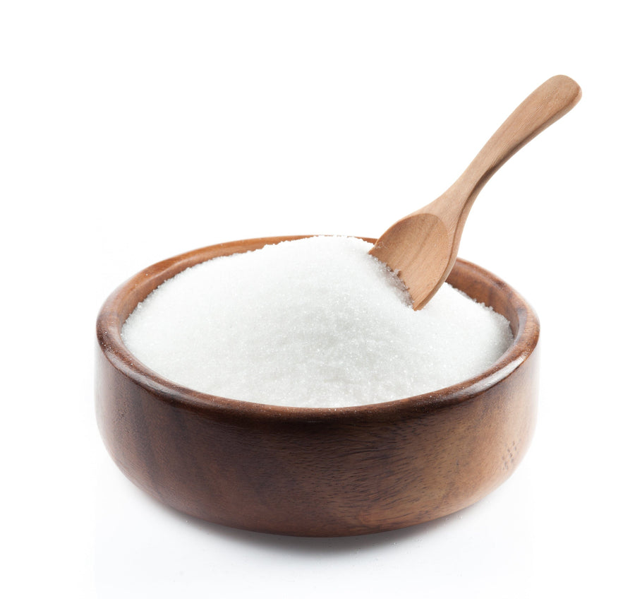 Photo of round wood bowl full of Erythritol Powder 