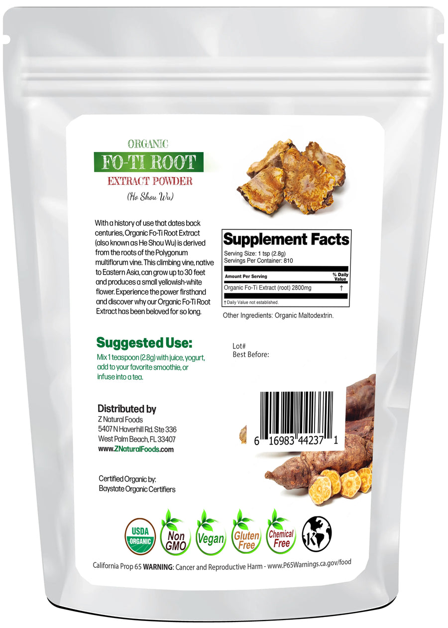 Fo-Ti Root Extract Powder (Ho Shou Wu) - Organic back of the bag image 5 lb