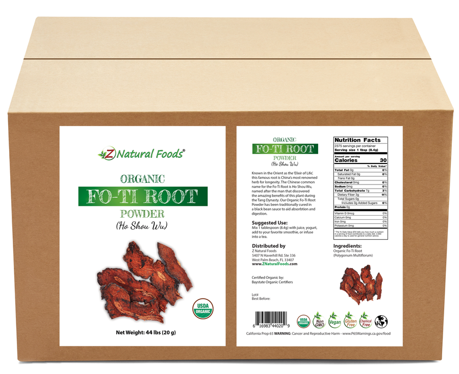 Fo-ti root powder organic front and back label image for bulk