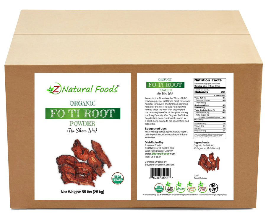 Fo-ti root powder organic front and back label image for bulk