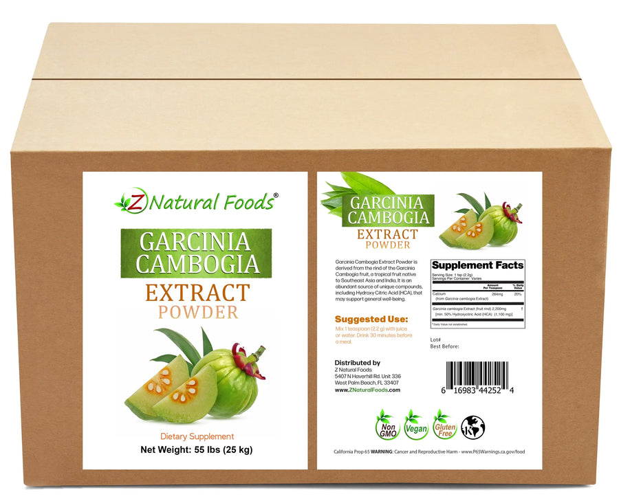 Garcinia Cambogia Extract Powder front and back label image in bulk