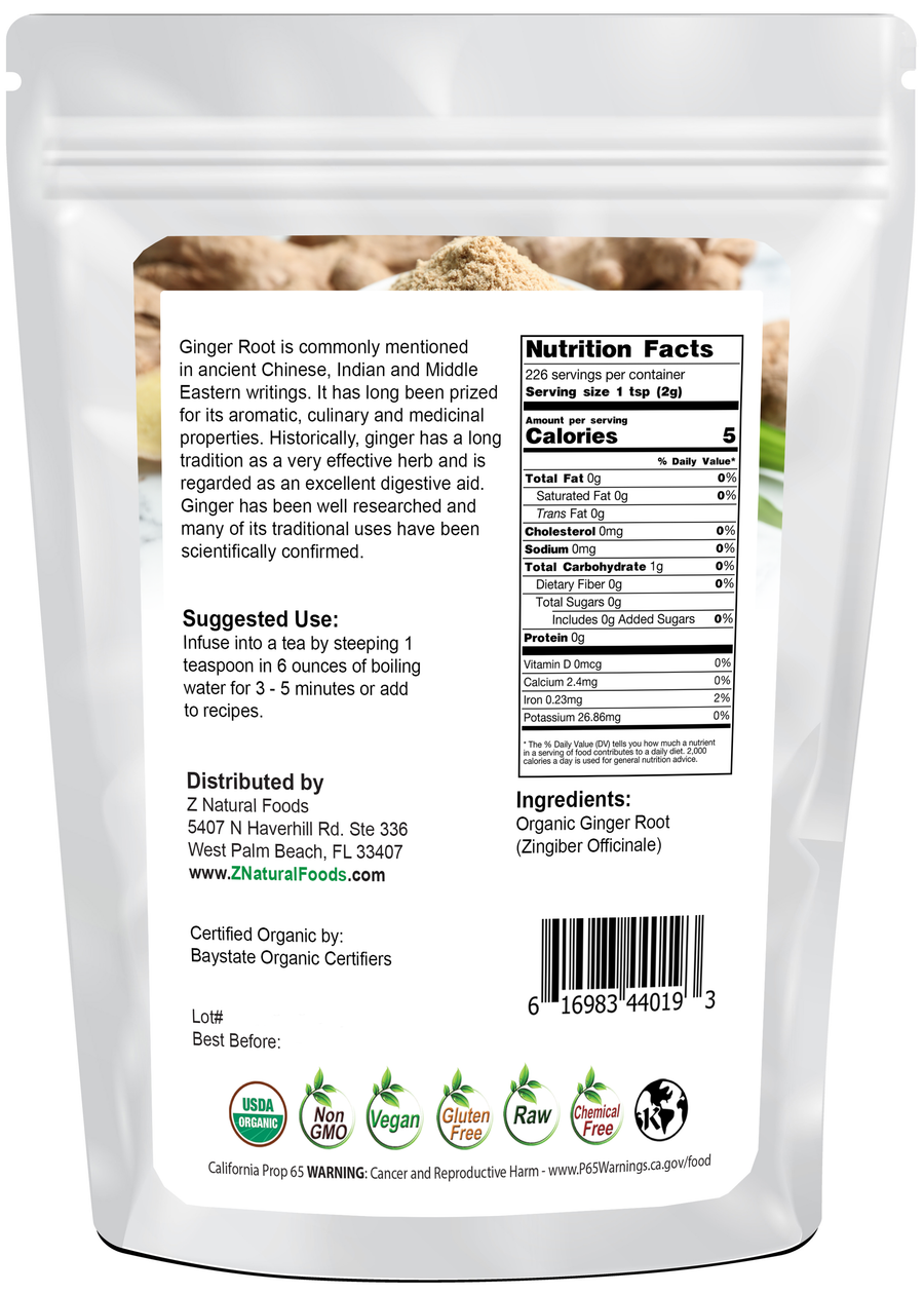 Ginger Root Powder - Organic back of the bag image 1 lb