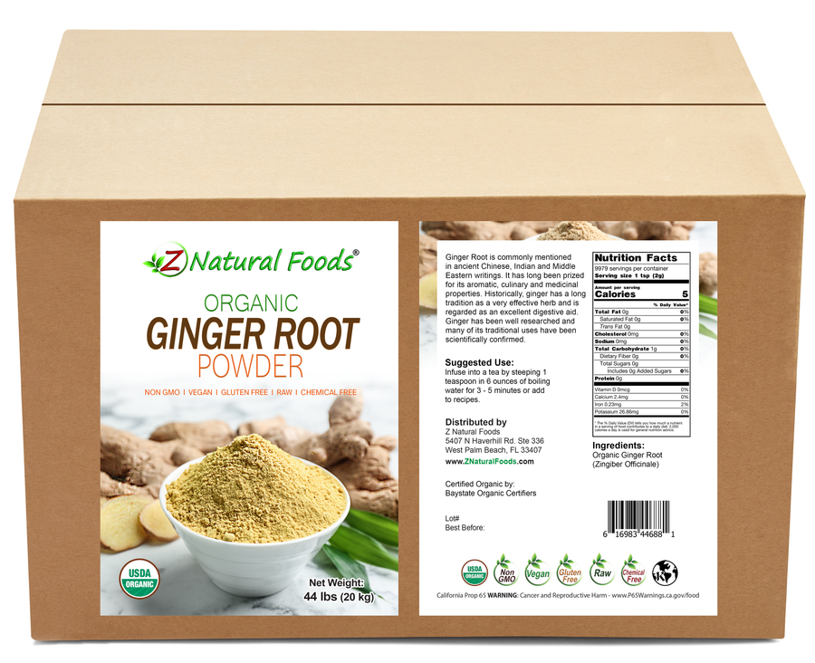 Ginger Root Powder - Organic front and back label image for bulk