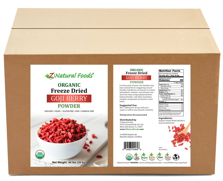 Front and back label image of Goji Berry Powder - Organic Freeze Dried in bulk