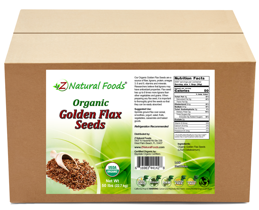 Photo of the front and back label image of Golden Flax Seeds - Organic in bulk