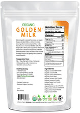 Photo of back of 5 lb bag of Golden Milk - Organic