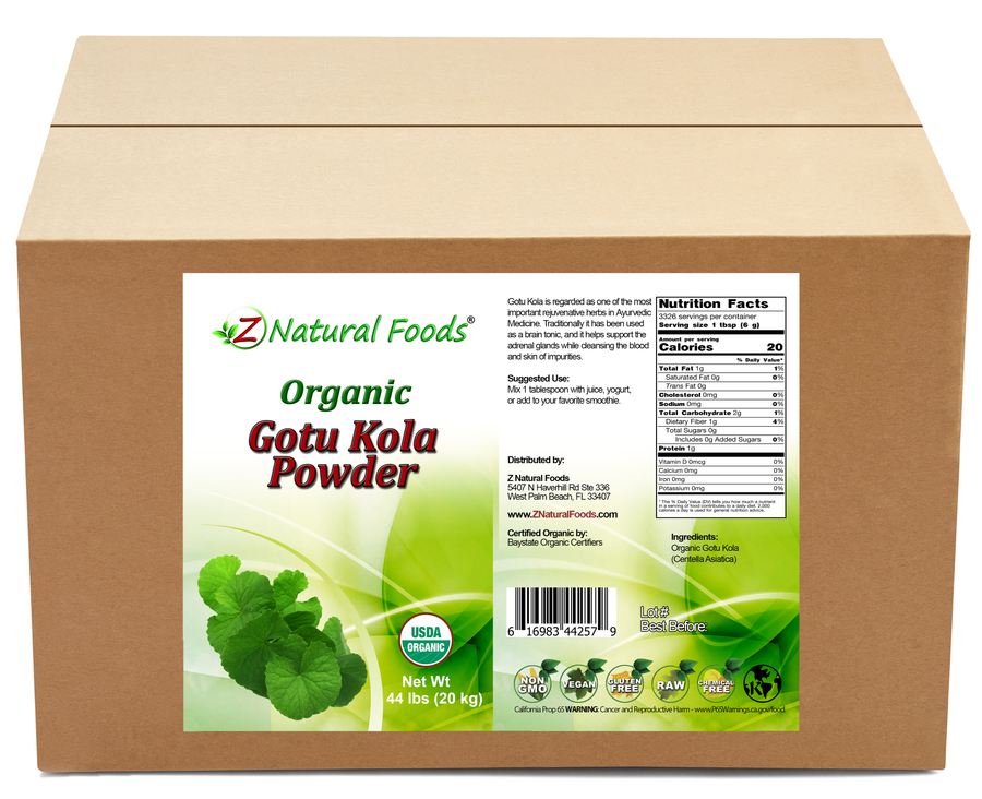 Gotu Kola Powder - Organic front and back label image for bulk