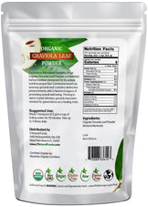Organic Graviola Leaf Powder back of the bag image 1lb