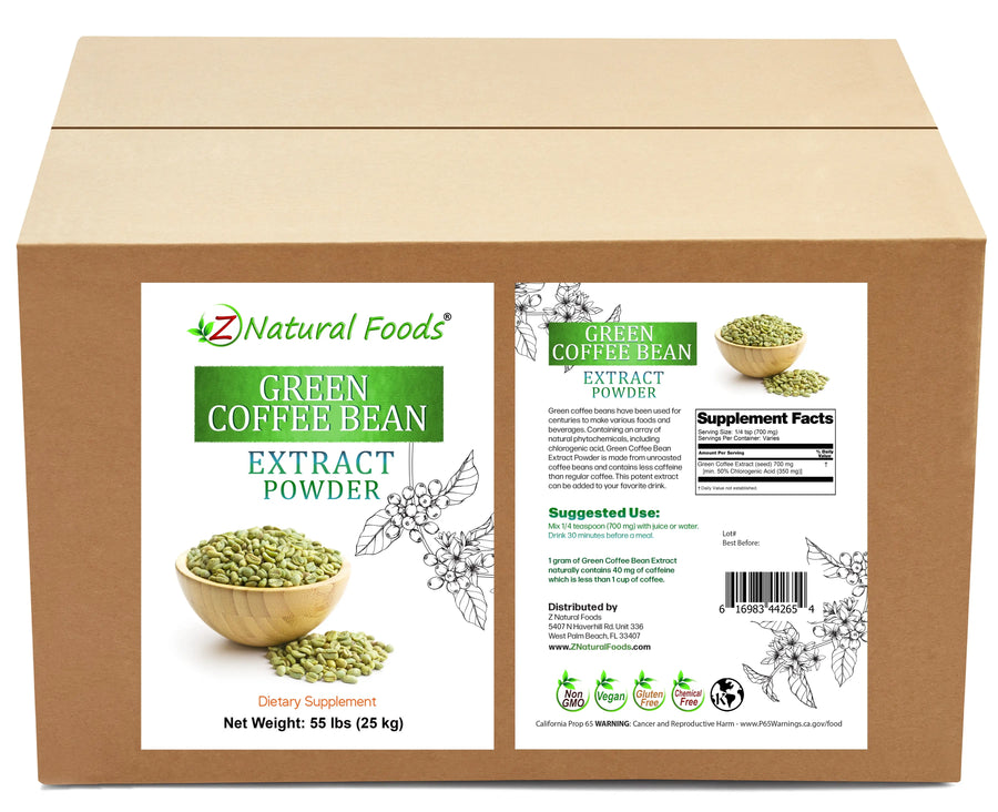 Front and back label image for Green Coffee Bean Extract Powder in bulk