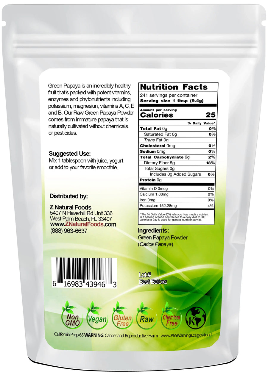 Green Papaya Powder (Unripe) back of the bag image 5 lb 