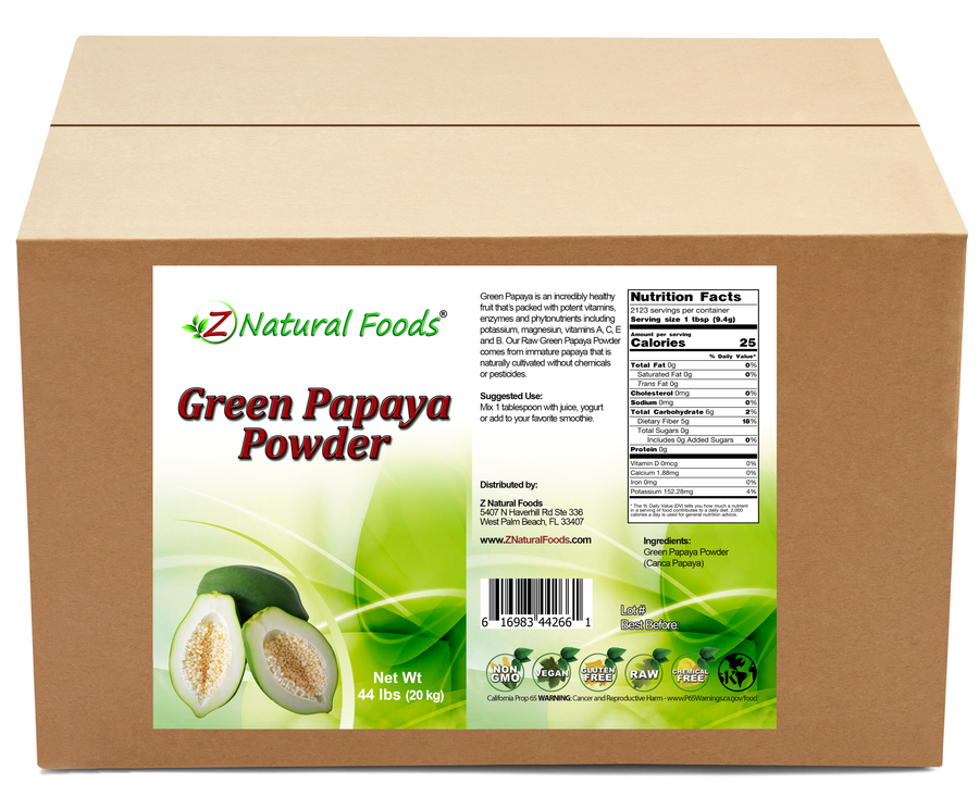 Green Papaya Powder (Unripe) front and back label image in bulk