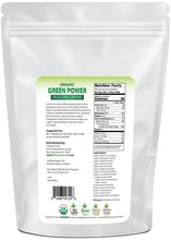 Photo of back of 5 lb bag of Green Power - Organic Delicious Greens