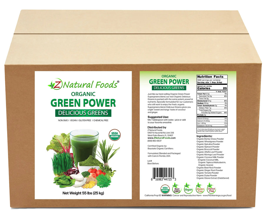 Photo of front and back label image of Green Power - Organic Delicious Greens in bulk