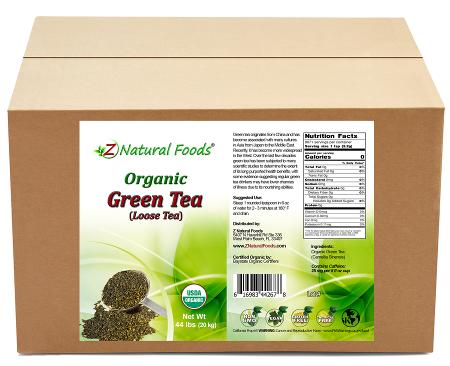 Front and back label image of Green Tea (Loose) - Organic Tea in bulk