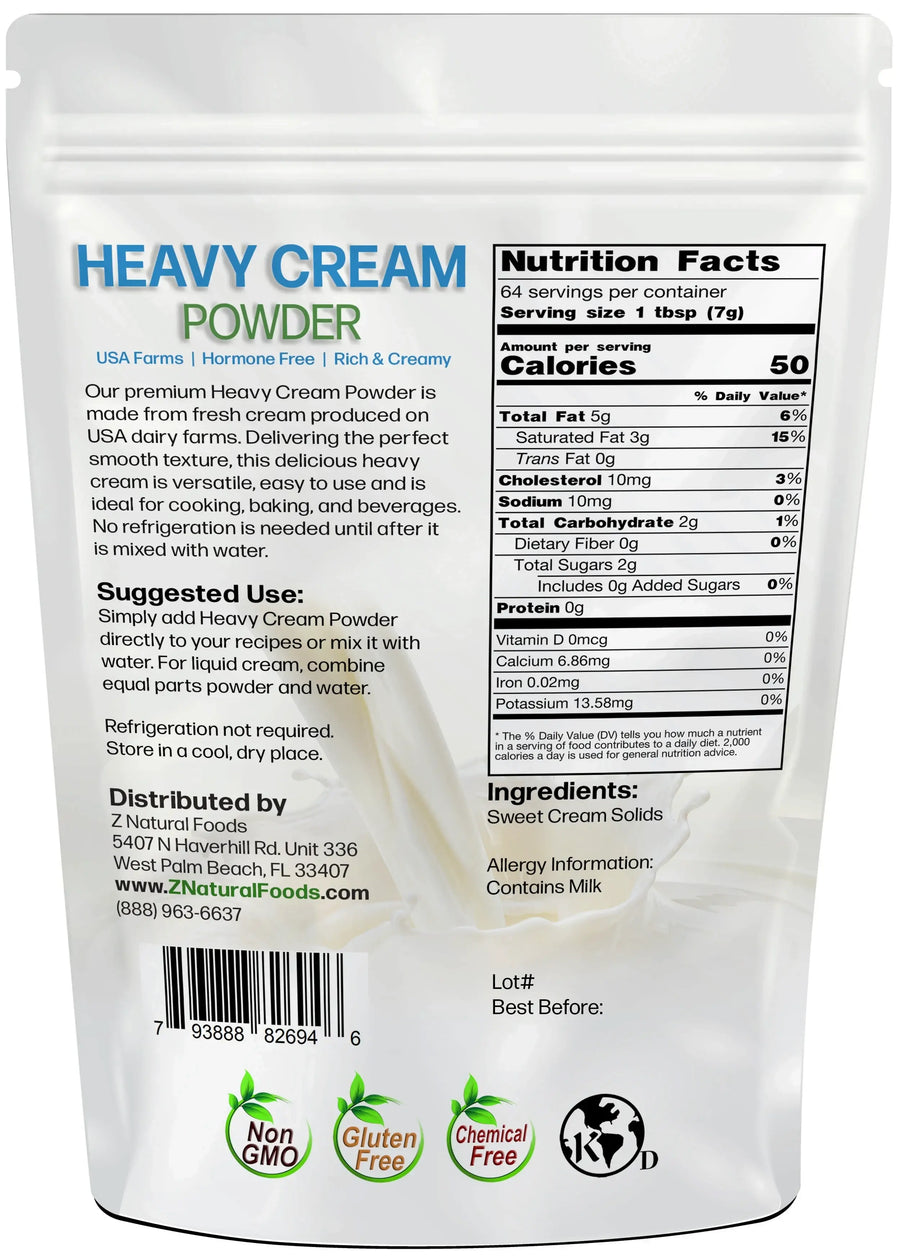 Heavy Cream powder back of the bag image 1 lb