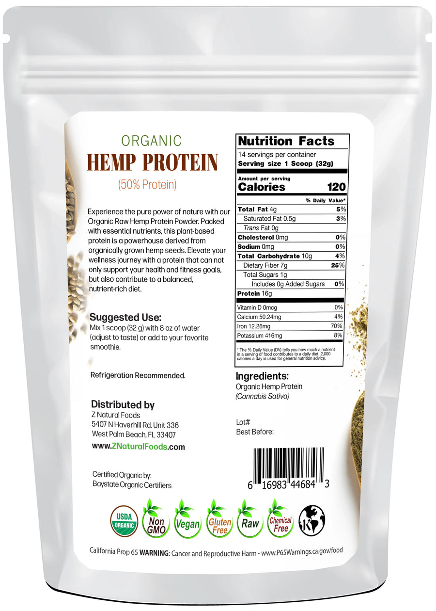 Hemp Protein - Raw Organic back of the bag image 1 lb