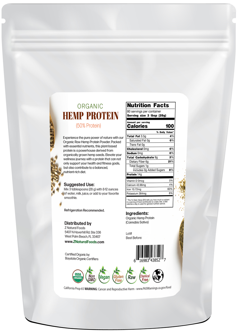 Hemp Protein - Raw Organic back of the bag image 5 lb