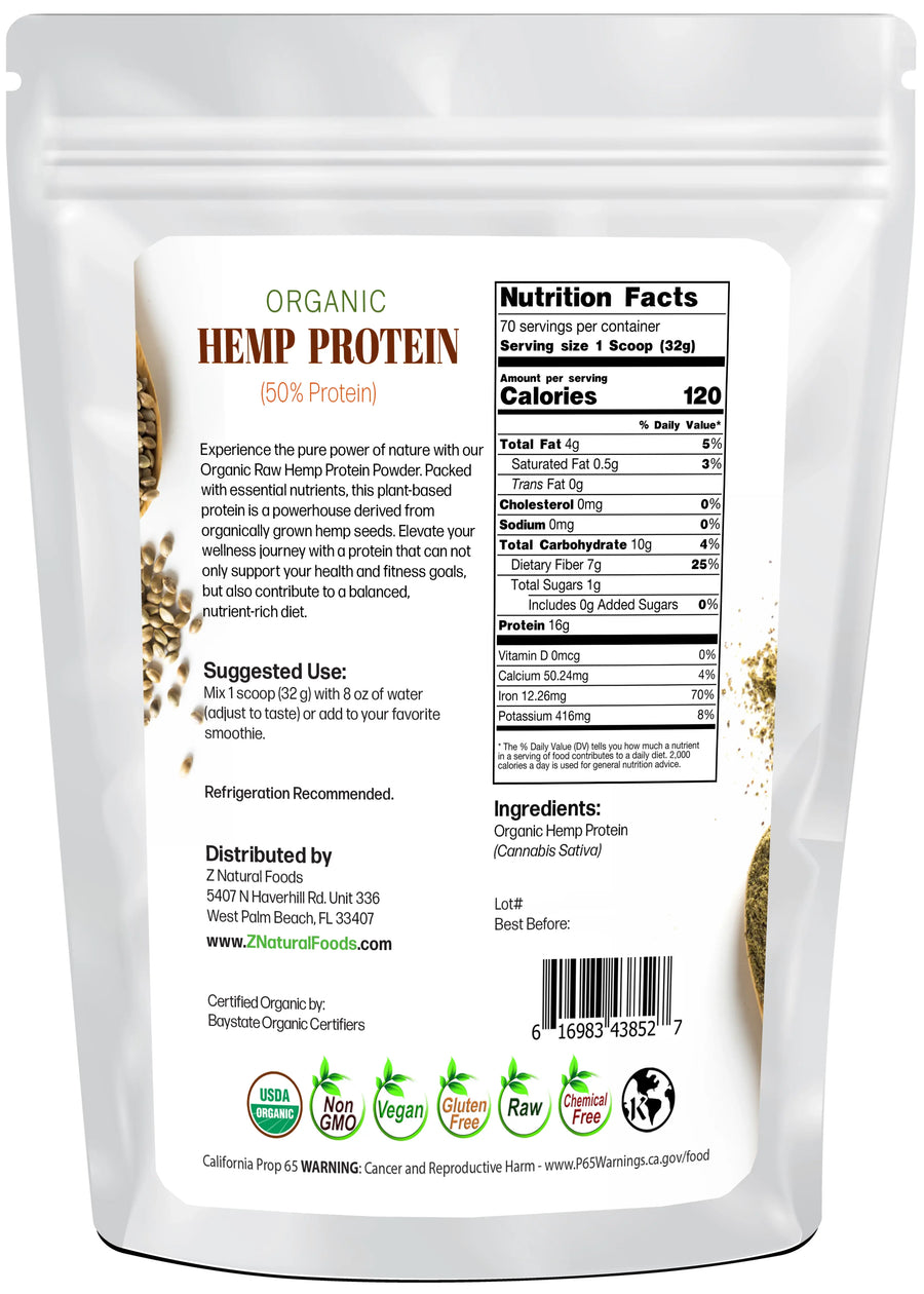 Hemp Protein - Raw Organic back of the bag image 5 lb