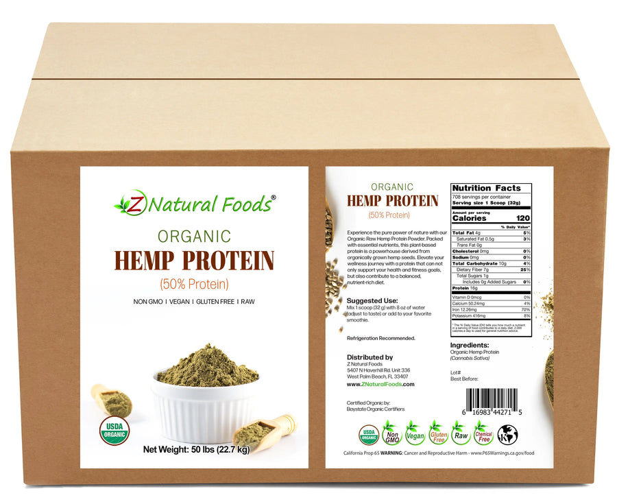 Hemp Protein - Raw Organic front and back of the bag image in bulk