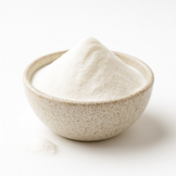 Bowl of hydrolyzed marine collagen peptides powder on a white background.
