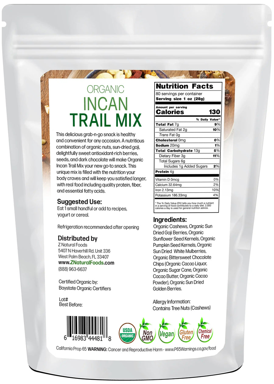 Back of the bag image of Incan Trail Mix - Organic 5 lb 
