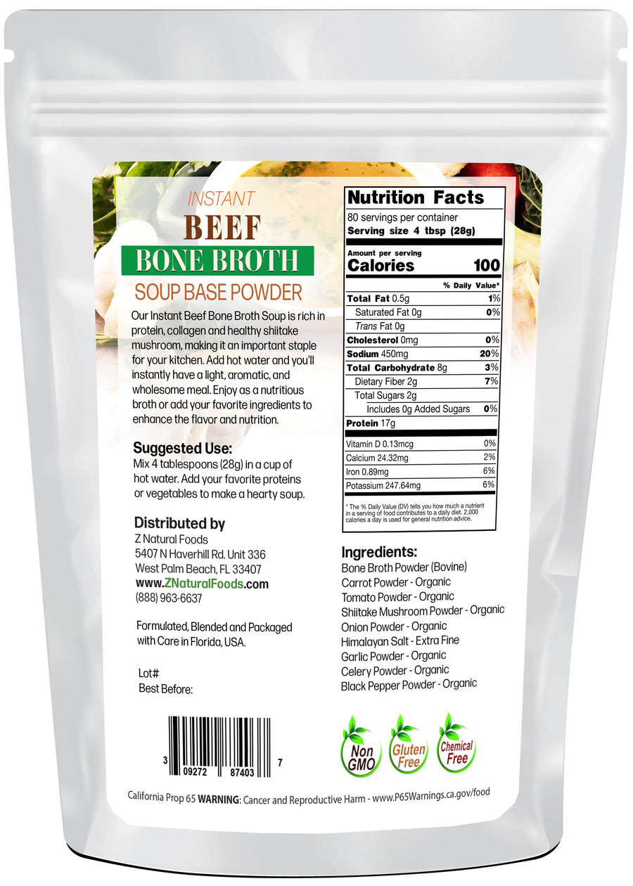 Instant Beef Bone Broth Soup Base Powder back of the bag image 5 lb