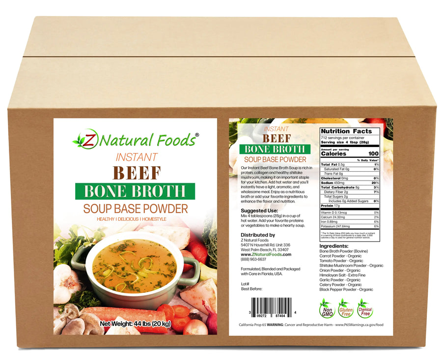 Instant Beef Bone Broth Soup Base Powder front and back label image in bulk