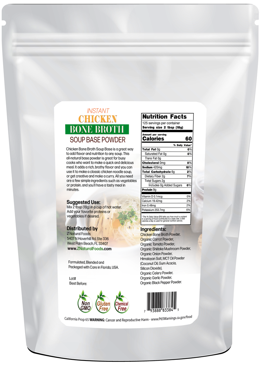 Instant Chicken Bone Broth Soup Base Powder back of the bag image 5 lb
