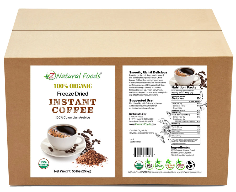 Organic Freeze Dried Instant Coffee Front and back label image for bulk