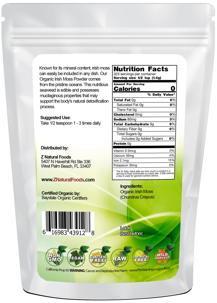 Back of bag image of Irish Moss Powder - Organic Algae & Seaweeds Z Natural Foods