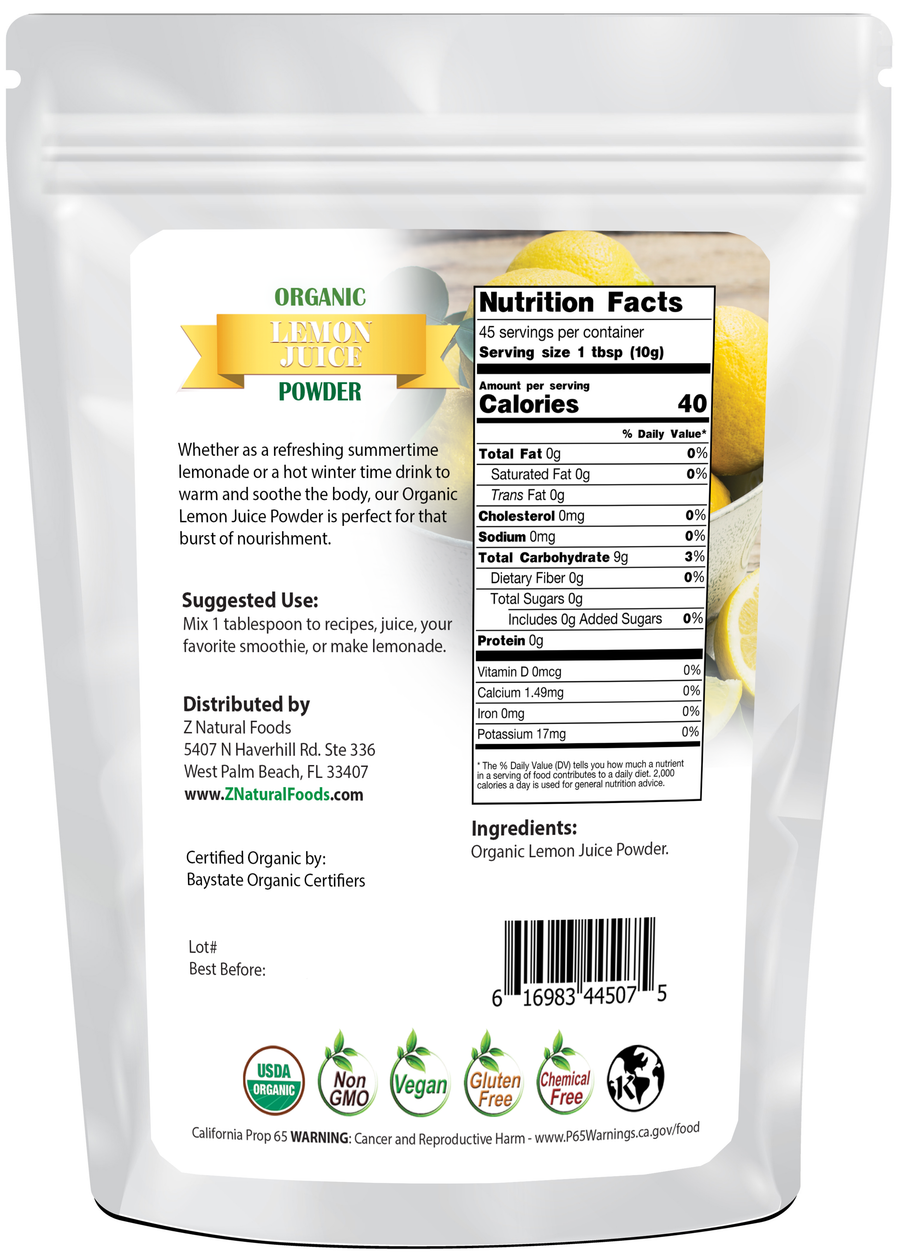 Back of the bag image for Lemon Juice Powder - Organic 1 lb