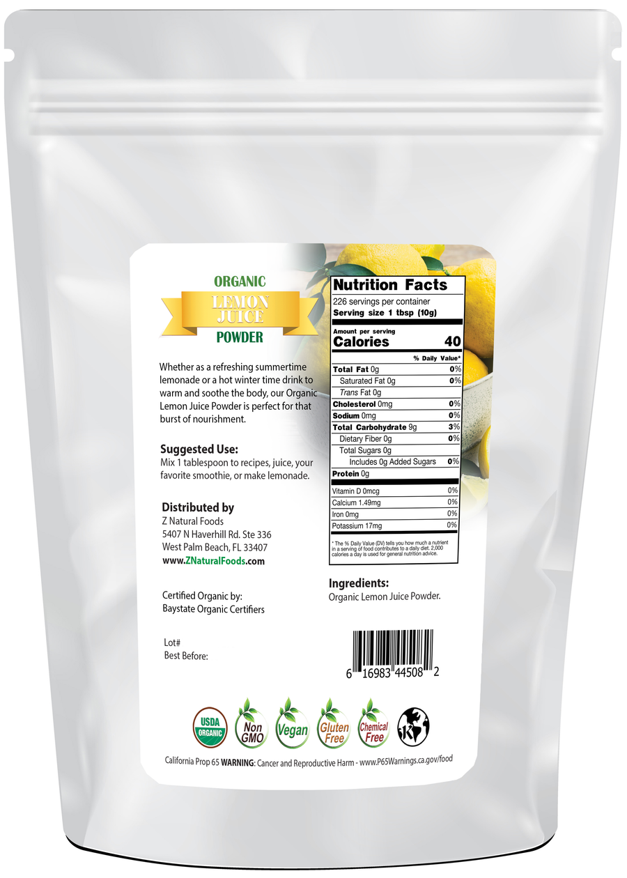 Back of the bag image for Lemon Juice Powder - Organic 5 lb